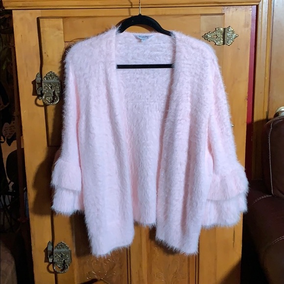Simply Be Sweaters - Fluffy, Pink Sweater with Tiered Ruffle Sleeves
